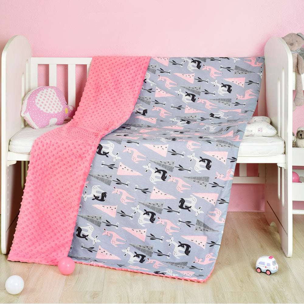 Zweiseitige Babydecke aus Baumwolle – kindgerechte Motive & unifarbene Rückseite